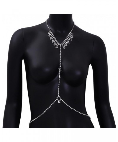 Rhinestone Body Chains for Women Sexy Silver Body Chain Crystal Chest Chain Bikini Body Jewelry for Women Party Beach Nightcl...