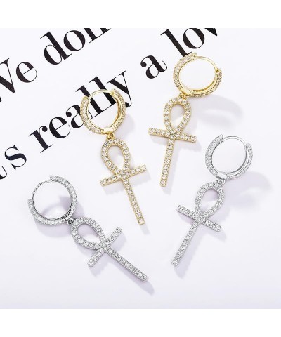 Cross Hoop Dangle Earrings 925 Sterling Silver 5A+ Cubic Zirconia 14K Gold Hypoallergenic Cross Hoop Cuff Huggie Drop Earring...