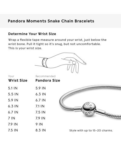 Moments Snake Chain Bracelet - Compatible Moments Charms - Charm Bracelet for Women - Mother's Day Gift 8.3 Inches Sterling S...