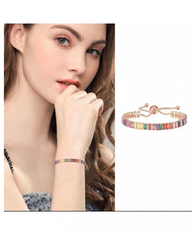 Adjustable Rose Gold Plated Classic Tennis Bracelet for Women Teen Girls Multicolored Artificial Diamond Bracelet Hypoallerge...