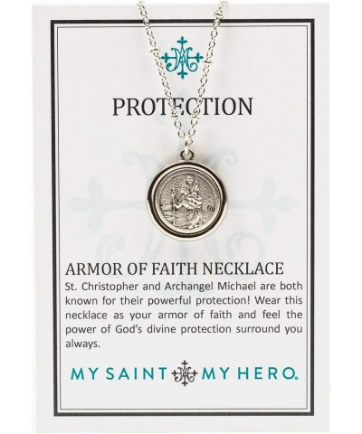 Protection Armor of Faith Necklace - with St. Christopher and Archangel Michael double-sided medallion with stationed chain $...