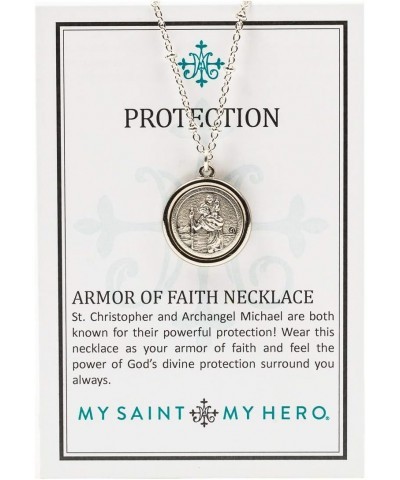 Protection Armor of Faith Necklace - with St. Christopher and Archangel Michael double-sided medallion with stationed chain $...