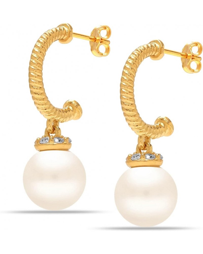 925 Sterling Silver Pearl Drop SMALL MEDIUM Size Earrings for Women, Hypoallergenic C Hoop Earring for Teen CZ Gold Plated $1...