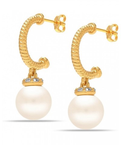 925 Sterling Silver Pearl Drop SMALL MEDIUM Size Earrings for Women, Hypoallergenic C Hoop Earring for Teen CZ Gold Plated $1...