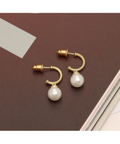 925 Sterling Silver Pearl Drop SMALL MEDIUM Size Earrings for Women, Hypoallergenic C Hoop Earring for Teen CZ Gold Plated $1...