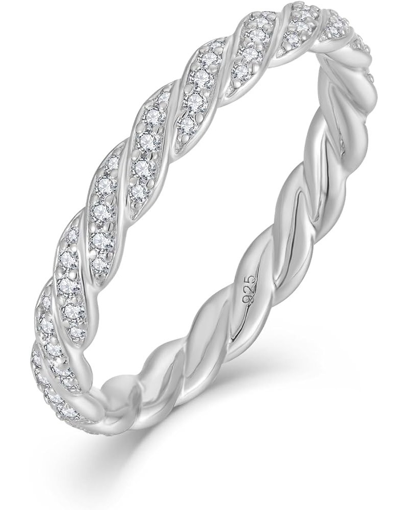 Twisted Infinity Celtic Knot Ring 925 Sterling Silver Stackable Rings Birthstones Eternity Bands for Women 5-10 Size 04-diamo...