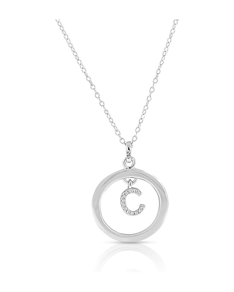 925 Sterling Silver White Clear CZ Circle Letter Initial Pendant Necklace Letter "C $17.39 Necklaces