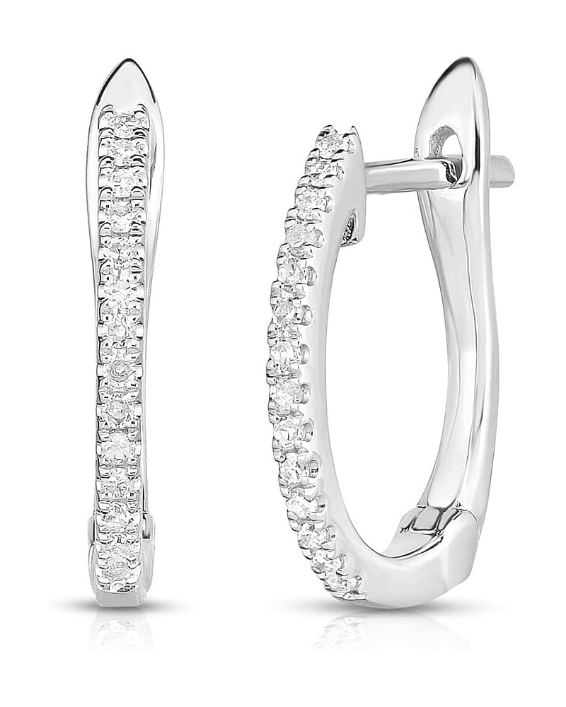 10K White Gold Natural Diamond 1/6 Ct Huggies Hoop Earrings,1cm Diameter $91.20 Earrings