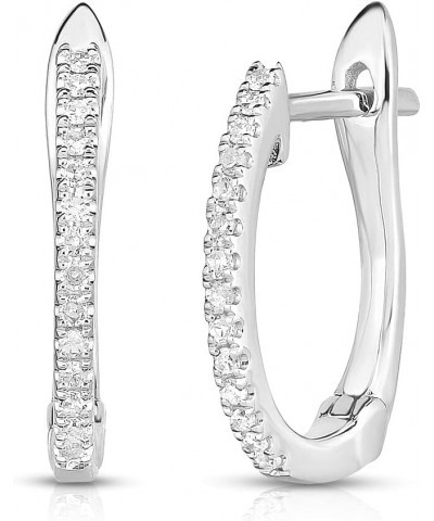 10K White Gold Natural Diamond 1/6 Ct Huggies Hoop Earrings,1cm Diameter $91.20 Earrings