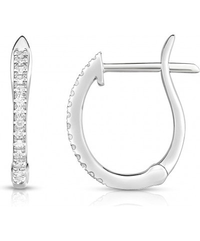 10K White Gold Natural Diamond 1/6 Ct Huggies Hoop Earrings,1cm Diameter $91.20 Earrings