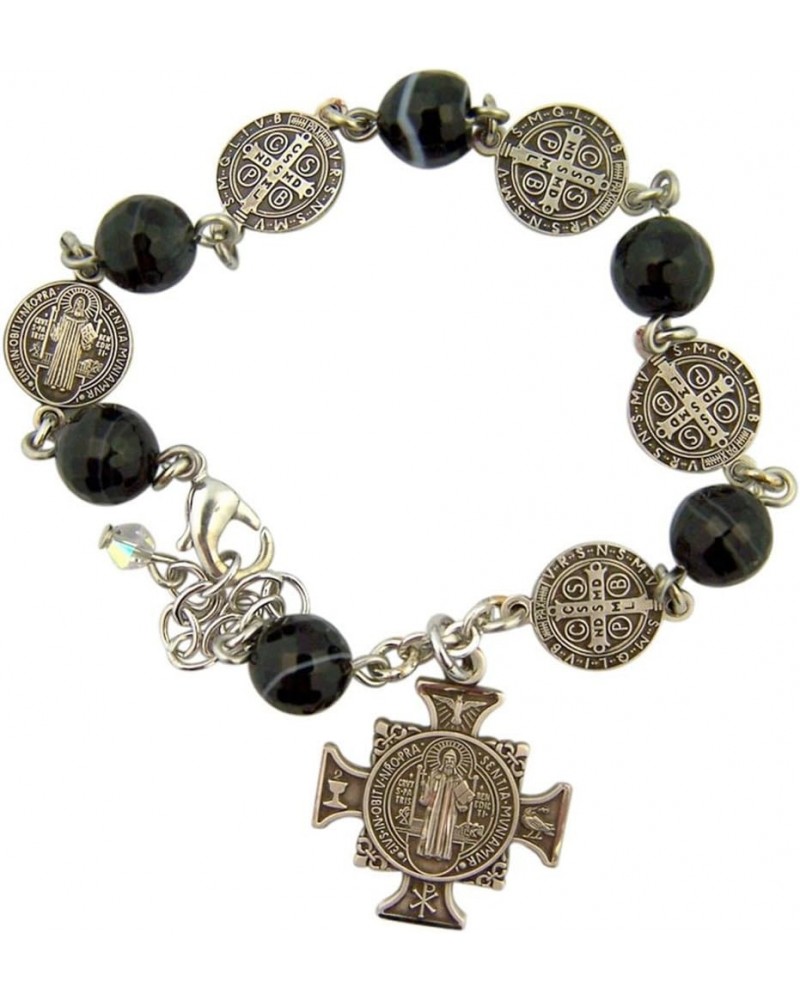 Sterling Silver Saint Benedict Medal with Black Bead Rosary Bracelet, 8 Inch $52.97 Bracelets