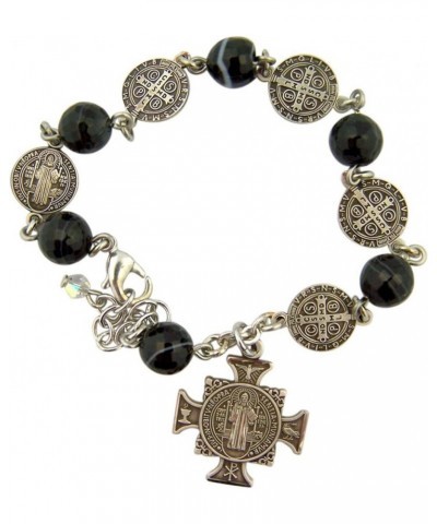 Sterling Silver Saint Benedict Medal with Black Bead Rosary Bracelet, 8 Inch $52.97 Bracelets