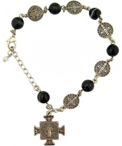 Sterling Silver Saint Benedict Medal with Black Bead Rosary Bracelet, 8 Inch $52.97 Bracelets