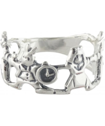 Sterling Silver Alice in Wonderland Ring with White Rabbit, Queen, Playing Card $9.02 Rings