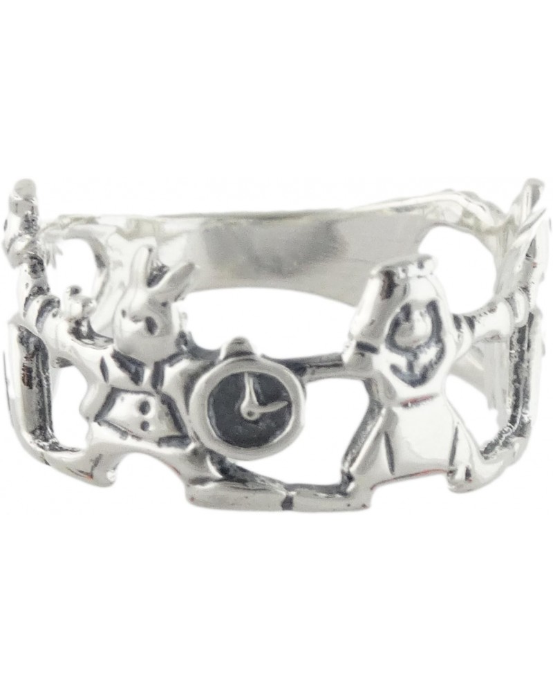 Sterling Silver Alice in Wonderland Ring with White Rabbit, Queen, Playing Card $9.02 Rings