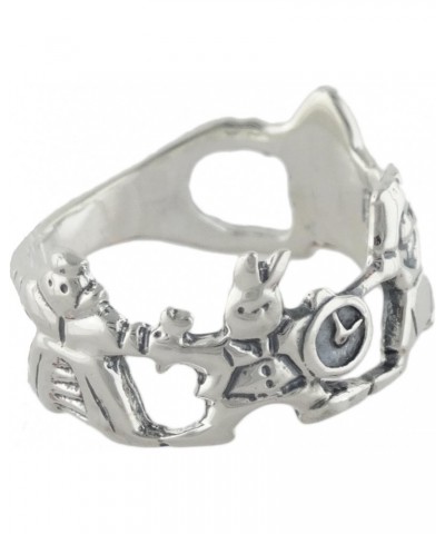 Sterling Silver Alice in Wonderland Ring with White Rabbit, Queen, Playing Card $9.02 Rings