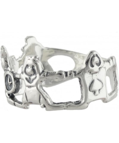 Sterling Silver Alice in Wonderland Ring with White Rabbit, Queen, Playing Card $9.02 Rings