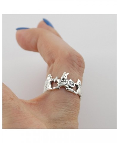 Sterling Silver Alice in Wonderland Ring with White Rabbit, Queen, Playing Card $9.02 Rings