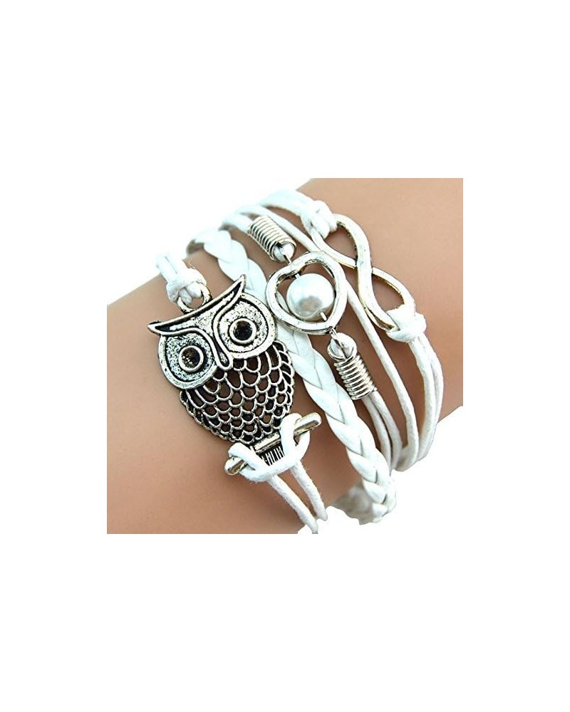 Stainless Steel Jewelry Set for Women Owl Pearl Friendship Multilayer Charm Leather Bracelets Gift WE White One Size $8.41 Br...