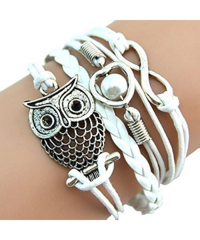 Stainless Steel Jewelry Set for Women Owl Pearl Friendship Multilayer Charm Leather Bracelets Gift WE White One Size $8.41 Br...