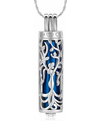 Cylinder Cremation Jewelry for Ashes Stainless Steel Tree of Life Urn Pendant Memorial Necklace Keepsake for Women Men S-Blue...