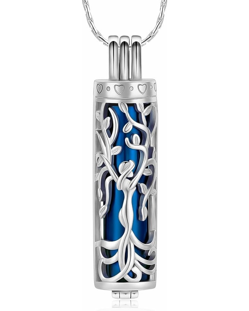 Cylinder Cremation Jewelry for Ashes Stainless Steel Tree of Life Urn Pendant Memorial Necklace Keepsake for Women Men S-Blue...