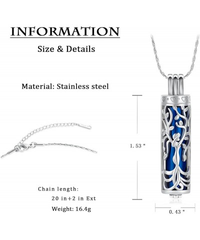 Cylinder Cremation Jewelry for Ashes Stainless Steel Tree of Life Urn Pendant Memorial Necklace Keepsake for Women Men S-Blue...