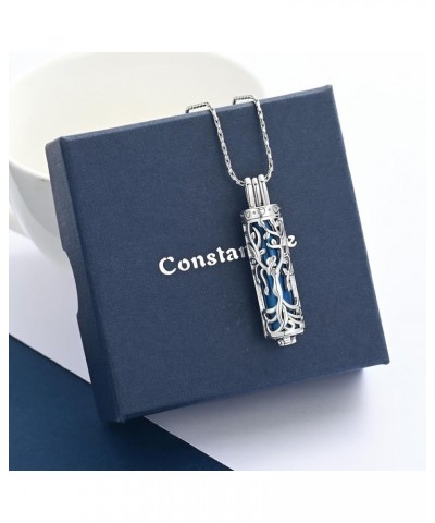 Cylinder Cremation Jewelry for Ashes Stainless Steel Tree of Life Urn Pendant Memorial Necklace Keepsake for Women Men S-Blue...