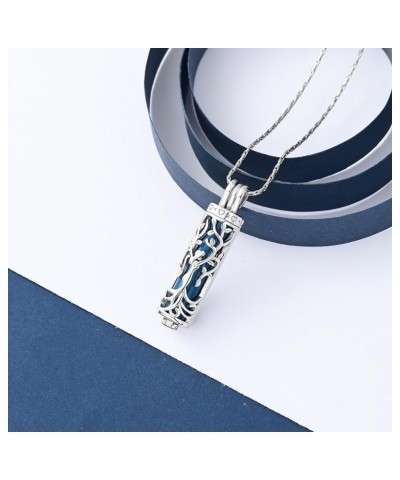 Cylinder Cremation Jewelry for Ashes Stainless Steel Tree of Life Urn Pendant Memorial Necklace Keepsake for Women Men S-Blue...