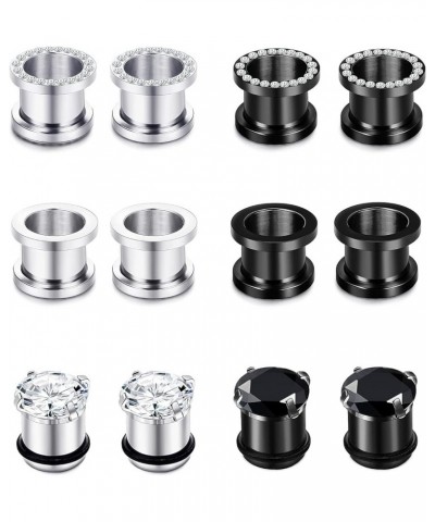 6 Pairs Stainless Steel Ear Gauges CZ Screw Plugs Tunnel Ear Expander Stretcher Piercing Gauge-0g(8mm) $10.79 Body Jewelry