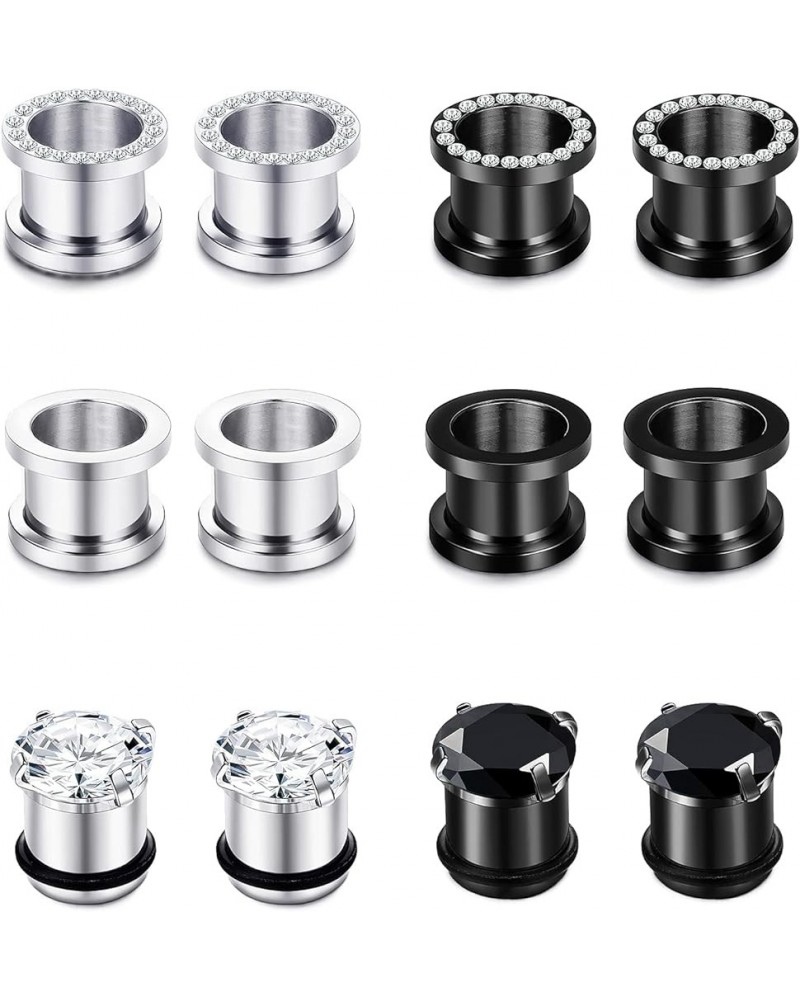 6 Pairs Stainless Steel Ear Gauges CZ Screw Plugs Tunnel Ear Expander Stretcher Piercing Gauge-0g(8mm) $10.79 Body Jewelry