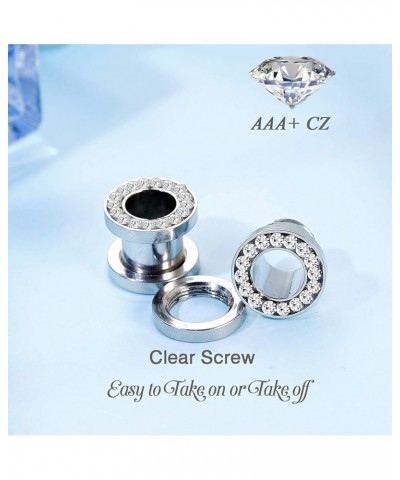 6 Pairs Stainless Steel Ear Gauges CZ Screw Plugs Tunnel Ear Expander Stretcher Piercing Gauge-0g(8mm) $10.79 Body Jewelry