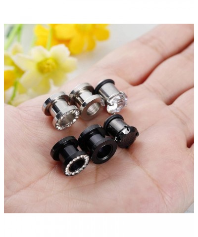 6 Pairs Stainless Steel Ear Gauges CZ Screw Plugs Tunnel Ear Expander Stretcher Piercing Gauge-0g(8mm) $10.79 Body Jewelry