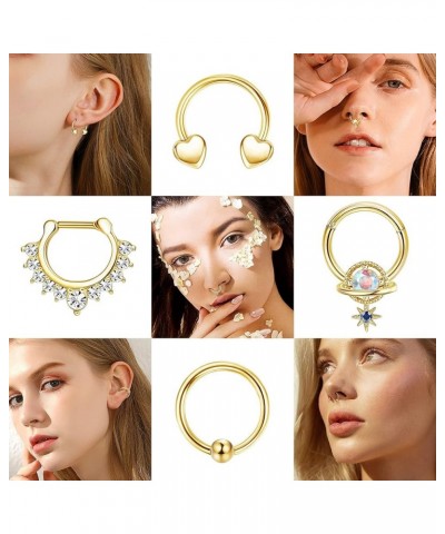 Surgical Steel Septum Rings 16G Hypoallergenic Horseshoe Clicker Septum Rings Gold for Women Men Small Cute CZ Dangle Horsesh...