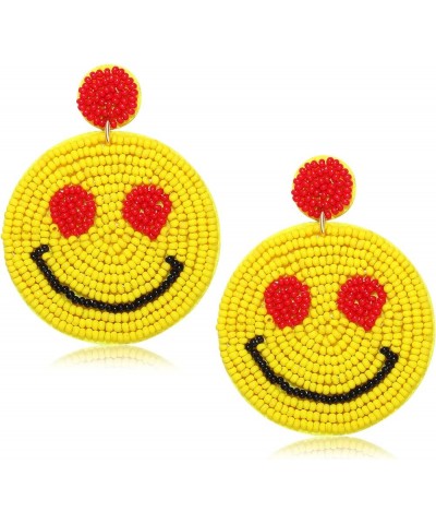 Beaded Smile Earrings Statement Beaded Drop Earrings Cute Happy Face Dangle Fun Earrings Summer Jewelry Gift Yellow Red $8.09...