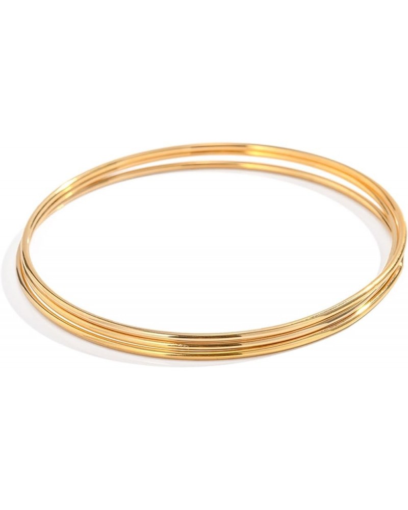 14K Gold Plated Bangle Bracelet - 3mm Stackable Bangles Bracelet Stainless Steel Thin Round Bracelet Set for Women Girls, Set...