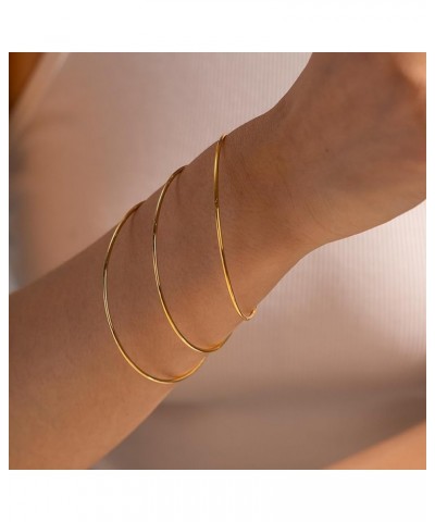 14K Gold Plated Bangle Bracelet - 3mm Stackable Bangles Bracelet Stainless Steel Thin Round Bracelet Set for Women Girls, Set...