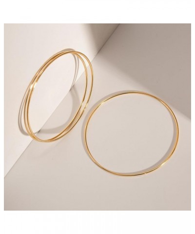 14K Gold Plated Bangle Bracelet - 3mm Stackable Bangles Bracelet Stainless Steel Thin Round Bracelet Set for Women Girls, Set...