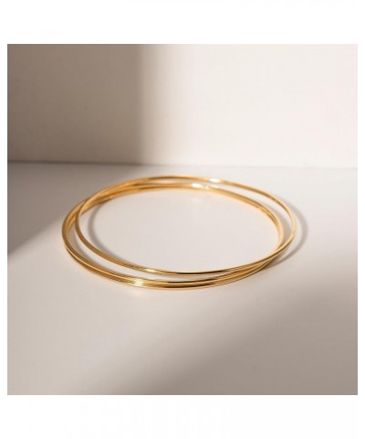 14K Gold Plated Bangle Bracelet - 3mm Stackable Bangles Bracelet Stainless Steel Thin Round Bracelet Set for Women Girls, Set...