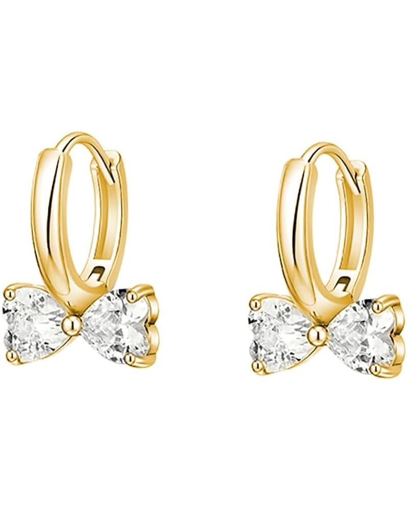 Sterling Silver Bow Small Hoop Earrings for Women Teen Girls CZ Bow Hoop Earrings Huggie B-Gold $11.01 Earrings