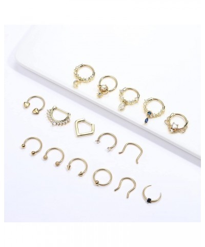 Surgical Steel Septum Rings 16G Hypoallergenic Horseshoe Clicker Septum Rings Gold for Women Men Small Cute CZ Dangle Horsesh...