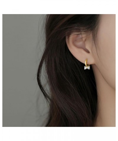 Sterling Silver Bow Small Hoop Earrings for Women Teen Girls CZ Bow Hoop Earrings Huggie B-Gold $11.01 Earrings