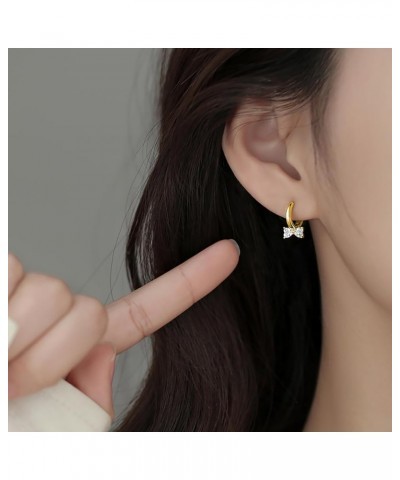 Sterling Silver Bow Small Hoop Earrings for Women Teen Girls CZ Bow Hoop Earrings Huggie B-Gold $11.01 Earrings