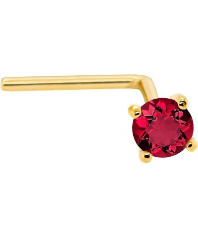 22G Solid 14Kt Gold L-Shape Nose Stud with real Ruby Gemstone, 14kt Yellow Gold or 14kt White Gold Prong Setting - July Birth...