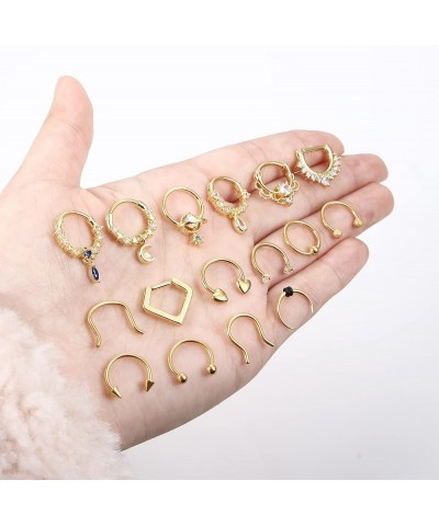 Surgical Steel Septum Rings 16G Hypoallergenic Horseshoe Clicker Septum Rings Gold for Women Men Small Cute CZ Dangle Horsesh...