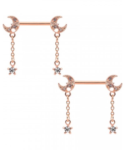 14G Womens Nipplerings Piercing Plated Steel 2Pc Rosy Moon Star Dangle Nipple Ring Set 9/16 $15.59 Body Jewelry