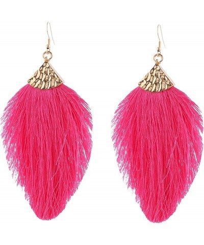 Hot Pink Earrings for Women Dangling - Layered Tassel Earrings, Bohemian Drop Stud Earrings, Rectangl Statement Earrings Ligh...