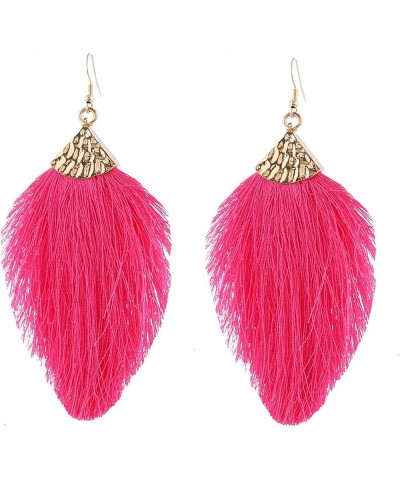 Hot Pink Earrings for Women Dangling - Layered Tassel Earrings, Bohemian Drop Stud Earrings, Rectangl Statement Earrings Ligh...