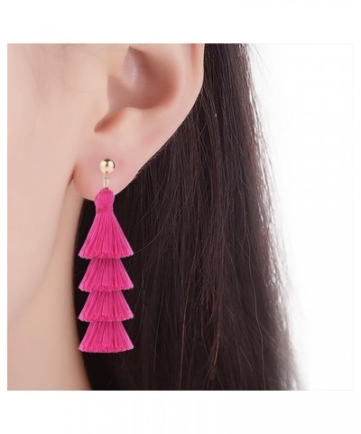 Hot Pink Earrings for Women Dangling - Layered Tassel Earrings, Bohemian Drop Stud Earrings, Rectangl Statement Earrings Ligh...