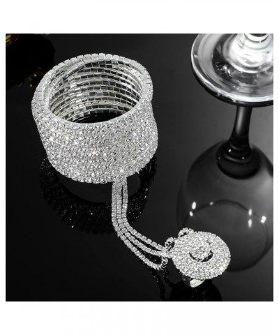 Dainty Rhinestone Crystal Hand Chain Slave Bracelet Finger Chain Bangle Bracelet Silver Silver $14.93 Bracelets